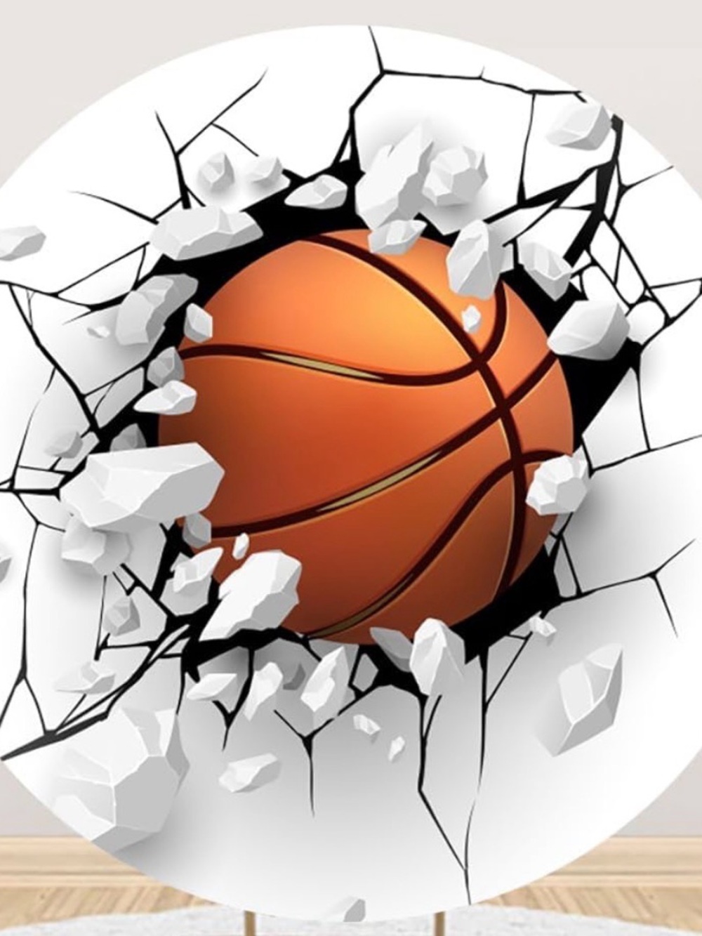 Basketball Ball Breaks Through The Wall Backdrop